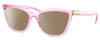 Profile View of Dolce&Gabbana DG5076 Designer Polarized Reading Sunglasses with Custom Cut Powered Amber Brown Lenses in Shiny Pink Crystal Gold Ladies Cat Eye Full Rim Acetate 55 mm