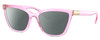 Profile View of Dolce&Gabbana DG5076 Designer Polarized Reading Sunglasses with Custom Cut Powered Smoke Grey Lenses in Shiny Pink Crystal Gold Ladies Cat Eye Full Rim Acetate 55 mm