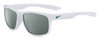 Profile View of NIKE Essent-Chaser-103 Designer Polarized Reading Sunglasses with Custom Cut Powered Smoke Grey Lenses in Gloss White Metallic Green Unisex Square Full Rim Acetate 59 mm