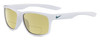 Profile View of NIKE Essent-Chaser-103 Designer Polarized Reading Sunglasses with Custom Cut Powered Sun Flower Yellow Lenses in Gloss White Metallic Green Unisex Square Full Rim Acetate 59 mm