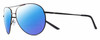 Profile View of NIKE Chance-M-016 Designer Polarized Reading Sunglasses with Custom Cut Powered Blue Mirror Lenses in Shiny Black Grey Unisex Pilot Full Rim Metal 61 mm