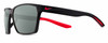 Profile View of NIKE Maverick-P-EV1097-010 Designer Polarized Sunglasses with Custom Cut Smoke Grey Lenses in Matte Black Red Unisex Square Full Rim Acetate 59 mm