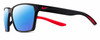 Profile View of NIKE Maverick-P-EV1097-010 Designer Polarized Reading Sunglasses with Custom Cut Powered Blue Mirror Lenses in Matte Black Red Unisex Square Full Rim Acetate 59 mm