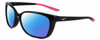 Profile View of NIKE Sentiment-CT7878-010 Designer Polarized Reading Sunglasses with Custom Cut Powered Blue Mirror Lenses in Gloss Black Hot Pink Rose Gold Ladies Square Full Rim Acetate 56 mm