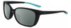 Profile View of NIKE Sentiment-CT7886-010 Designer Polarized Sunglasses with Custom Cut Smoke Grey Lenses in Matte Black Teal Blue Ladies Square Full Rim Acetate 56 mm