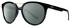 Profile View of Smith Optics Bridgetown Designer Polarized Reading Sunglasses with Custom Cut Powered Smoke Grey Lenses in Gloss Black Gold Ladies Panthos Full Rim Acetate 54 mm
