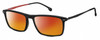 Profile View of Carrera CA-8866 Designer Polarized Sunglasses with Custom Cut Red Mirror Lenses in Matte Black Red Unisex Rectangular Full Rim Acetate 54 mm