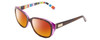 Profile View of Kate Spade HILDE Designer Polarized Sunglasses with Custom Cut Red Mirror Lenses in Gloss Tortoise Havana Violet Purple Colorful Stripes Ladies Oval Full Rim Acetate 54 mm