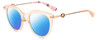 Profile View of Kate Spade KEESEY Designer Polarized Sunglasses with Custom Cut Blue Mirror Lenses in Gloss Blush Pink Crystal Rose Gold Black Stripes Ladies Cat Eye Full Rim Acetate 53 mm