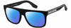 Profile View of Marc Jacobs 357/S Designer Polarized Reading Sunglasses with Custom Cut Powered Blue Mirror Lenses in Gloss Black White Unisex Square Full Rim Acetate 56 mm