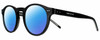 Profile View of Tommy Hilfiger TH 1795/S Designer Polarized Reading Sunglasses with Custom Cut Powered Blue Mirror Lenses in Gloss Black Silver Unisex Round Full Rim Acetate 50 mm