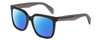 Profile View of Rag&Bone RNB1018/S Designer Polarized Reading Sunglasses with Custom Cut Powered Blue Mirror Lenses in Gloss Black Grey Crystal Ladies Square Full Rim Acetate 56 mm