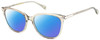 Profile View of Rag&Bone RNB1035/S Designer Polarized Sunglasses with Custom Cut Blue Mirror Lenses in Light Moss Green Crystal Silver Ladies Square Full Rim Acetate 55 mm