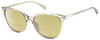 Profile View of Rag&Bone RNB1035/S Designer Polarized Reading Sunglasses with Custom Cut Powered Sun Flower Yellow Lenses in Light Moss Green Crystal Silver Ladies Square Full Rim Acetate 55 mm