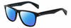 Profile View of Rag&Bone RNB5031/G/S Designer Polarized Sunglasses with Custom Cut Blue Mirror Lenses in Gloss Black Iron Grey Unisex Square Full Rim Acetate 56 mm