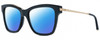 Profile View of Chopard SCH272S Designer Polarized Sunglasses with Custom Cut Blue Mirror Lenses in Gloss Black Gold Silver Gemstone Accents Ladies Cat Eye Full Rim Acetate 51 mm