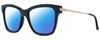 Profile View of Chopard SCH272S Designer Polarized Reading Sunglasses with Custom Cut Powered Blue Mirror Lenses in Gloss Black Gold Silver Gemstone Accents Ladies Cat Eye Full Rim Acetate 51 mm