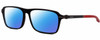 Profile View of Chopard VCH310 Designer Polarized Sunglasses with Custom Cut Blue Mirror Lenses in Gloss Black Gold Grey Unisex Rectangular Full Rim Acetate 52 mm