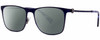 Profile View of John Varvatos V182 Designer Polarized Reading Sunglasses with Custom Cut Powered Smoke Grey Lenses in Matte Navy Blue Gunmetal Skull Accents Unisex Square Full Rim Metal 55 mm