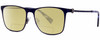 Profile View of John Varvatos V182 Designer Polarized Reading Sunglasses with Custom Cut Powered Sun Flower Yellow Lenses in Matte Navy Blue Gunmetal Skull Accents Unisex Square Full Rim Metal 55 mm