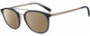 Profile View of John Varvatos V378 Designer Polarized Reading Sunglasses with Custom Cut Powered Amber Brown Lenses in Gloss Navy Blue Smokey Grey 2-Tone Gunmetal Unisex Panthos Full Rim Acetate 49 mm