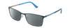 Profile View of Police VPLA46 Designer Polarized Sunglasses with Custom Cut Smoke Grey Lenses in Matte Navy Blue Cyan Silver Unisex Rectangular Full Rim Metal 56 mm