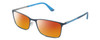Profile View of Police VPLA46 Designer Polarized Sunglasses with Custom Cut Red Mirror Lenses in Matte Navy Blue Cyan Silver Unisex Rectangular Full Rim Metal 56 mm