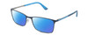 Profile View of Police VPLA46 Designer Polarized Reading Sunglasses with Custom Cut Powered Blue Mirror Lenses in Matte Navy Blue Cyan Silver Unisex Rectangular Full Rim Metal 56 mm