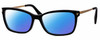 Profile View of Police VPLA87 Designer Polarized Reading Sunglasses with Custom Cut Powered Blue Mirror Lenses in Gloss Black Gold Ladies Cat Eye Full Rim Metal 53 mm