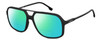 Profile View of Carrera 229-S-0807 Designer Polarized Reading Sunglasses with Custom Cut Powered Green Mirror Lenses in Matte Black Gunmetal Unisex Square Full Rim Acetate 59 mm