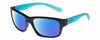 Profile View of Bolle HOLMAN Designer Polarized Sunglasses with Custom Cut Blue Mirror Lenses in Matte Black Sapphire Blue Crystal Unisex Rectangular Full Rim Acetate 58 mm