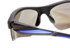 Close Up View of Calabria Half Volley Unisex Men's Womens POLARIZED Pickleball Sunglasses Glasses in Matte Black Metallic Blue Frame with Blue Mirror Lens