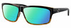 Profile View of Costa Del Mar Cut Designer Polarized Reading Sunglasses with Custom Cut Powered Green Mirror Lenses in Gloss Black Orange Crystal Brown Stripes Coconut Fade Unisex Rectangular Full Rim Acetate 60 mm