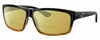 Profile View of Costa Del Mar Cut Designer Polarized Reading Sunglasses with Custom Cut Powered Sun Flower Yellow Lenses in Gloss Black Orange Crystal Brown Stripes Coconut Fade Unisex Rectangular Full Rim Acetate 60 mm