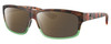 Profile View of Costa Del Mar Cut Designer Polarized Reading Sunglasses with Custom Cut Powered Amber Brown Lenses in Matte Brown Tortoise Havana Green Tortuga Fade Unisex Rectangular Full Rim Acetate 60 mm