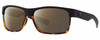Profile View of Costa Del Mar Half Moon Designer Polarized Reading Sunglasses with Custom Cut Powered Amber Brown Lenses in Matte Black Shiny Tortoise Havana Unisex Rectangular Full Rim Acetate 60 mm