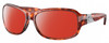 Profile View of Costa Del Mar Inlet Designer Polarized Sunglasses with Custom Cut Red Mirror Lenses in Amber Brown Tortoise Havana Silver Ladies Oval Full Rim Acetate 58 mm