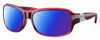 Profile View of Costa Del Mar Inlet Designer Polarized Sunglasses with Custom Cut Blue Mirror Lenses in Pink Pomegranate Crystal Fade Silver Ladies Oval Full Rim Acetate 58 mm