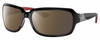 Profile View of Costa Del Mar Isabela Designer Polarized Sunglasses with Custom Cut Amber Brown Lenses in Shiny Black Coral Pink Silver Ladies Rectangular Full Rim Acetate 64 mm