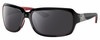 Profile View of Costa Del Mar Isabela Designer Polarized Sunglasses with Custom Cut Smoke Grey Lenses in Shiny Black Coral Pink Silver Ladies Rectangular Full Rim Acetate 64 mm