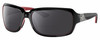 Profile View of Costa Del Mar Isabela Designer Polarized Reading Sunglasses with Custom Cut Powered Smoke Grey Lenses in Shiny Black Coral Pink Silver Ladies Rectangular Full Rim Acetate 64 mm