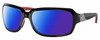 Profile View of Costa Del Mar Isabela Designer Polarized Reading Sunglasses with Custom Cut Powered Blue Mirror Lenses in Shiny Black Coral Pink Silver Ladies Rectangular Full Rim Acetate 64 mm