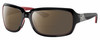 Profile View of Costa Del Mar Isabela Designer Polarized Reading Sunglasses with Custom Cut Powered Amber Brown Lenses in Shiny Black Coral Pink Silver Ladies Rectangular Full Rim Acetate 64 mm