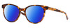 Profile View of Costa Del Mar Isla Designer Polarized Reading Sunglasses with Custom Cut Powered Blue Mirror Lenses in Shiny Amber Brown Tortoise Havana Gold Ladies Panthos Full Rim Acetate 54 mm