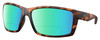 Profile View of Costa Del Mar Reefton Designer Polarized Reading Sunglasses with Custom Cut Powered Green Mirror Lenses in Matte Amber Brown Retro Tortoise Havana Unisex Rectangular Full Rim Acetate 64 mm