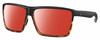 Profile View of Costa Del Mar Rincon Designer Polarized Sunglasses with Custom Cut Red Mirror Lenses in Matte Black Shiny Amber Brown Tortoise Havana Unisex Square Full Rim Acetate 63 mm