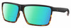Profile View of Costa Del Mar Rincon Designer Polarized Reading Sunglasses with Custom Cut Powered Green Mirror Lenses in Matte Black Shiny Amber Brown Tortoise Havana Unisex Square Full Rim Acetate 63 mm