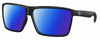 Profile View of Costa Del Mar Rincon Designer Polarized Reading Sunglasses with Custom Cut Powered Blue Mirror Lenses in Matte Black Unisex Square Full Rim Acetate 63 mm