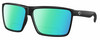 Profile View of Costa Del Mar Rincon Designer Polarized Reading Sunglasses with Custom Cut Powered Green Mirror Lenses in Matte Black Unisex Square Full Rim Acetate 63 mm