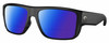 Profile View of Costa Del Mar Taxman Designer Polarized Reading Sunglasses with Custom Cut Powered Blue Mirror Lenses in Matte Black Unisex Square Full Rim Acetate 59 mm